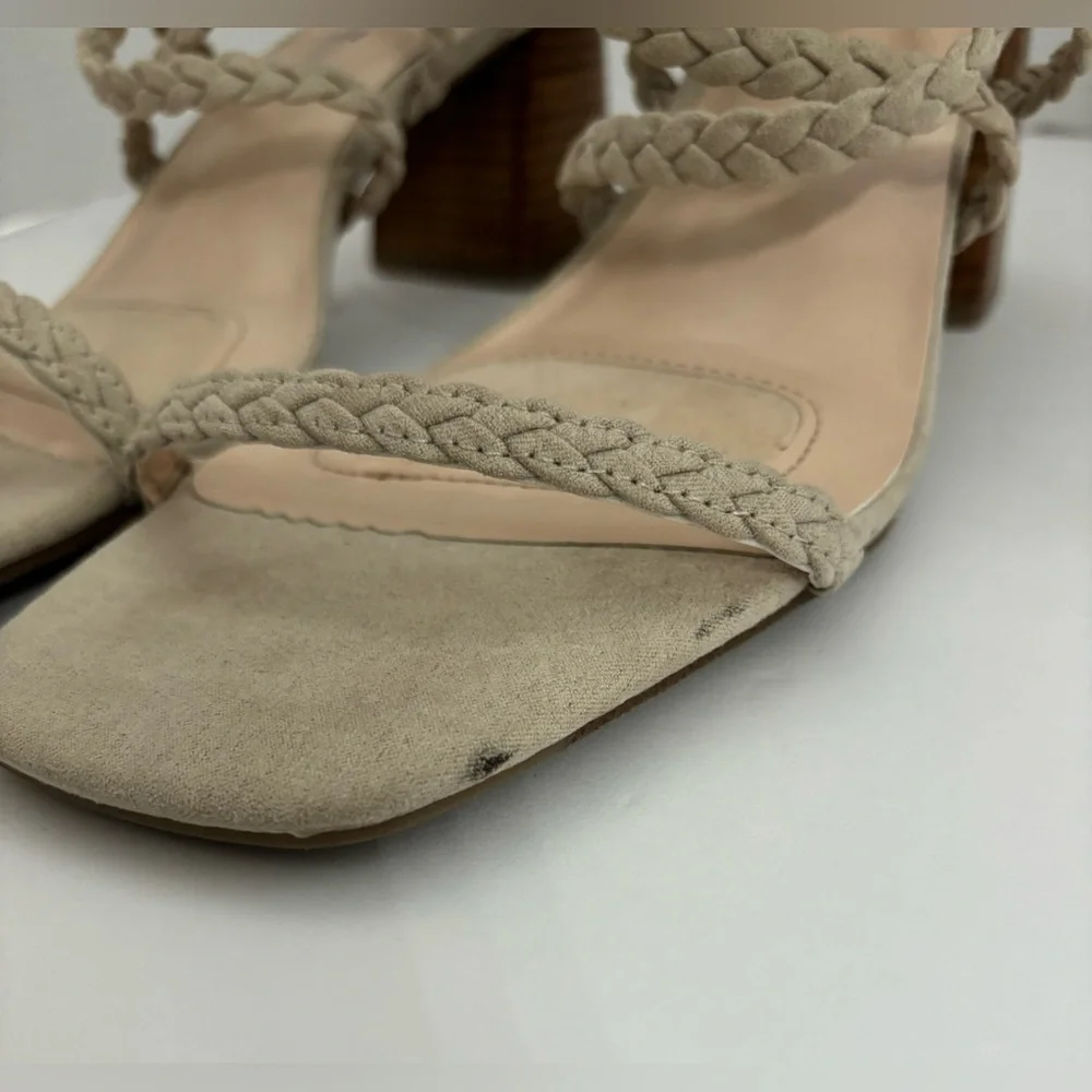 Joie Felina Women Beige Braided Open Toe Strappy Block Heel Sandals Size 9.5